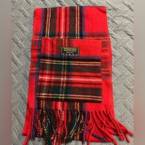 Patrick King Scottish tartan plaid wool winter scarf w pockets, red